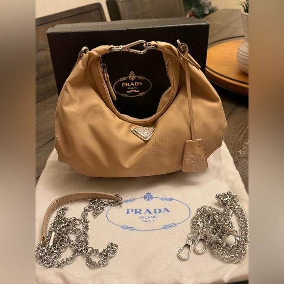 Prada Beige Shoulder Bag with Silver Chain, New - Picture 9 of 17